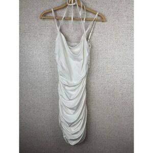 Hello‎ Molly White Ruched Mini Dress Halter Cowl Neck Bodycon Stretch Small